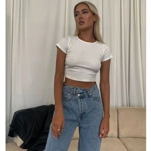 Princess Polly ribbed Classic Cropped Tee in white